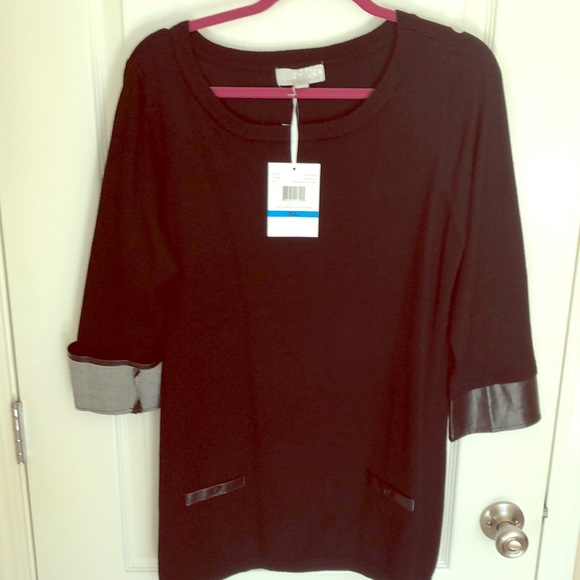 New Carolyn Taylor black Tunic w/pleather size xl - Picture 2 of 6